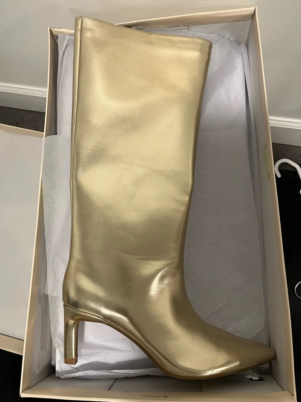 Metallic Gold Over-the-Knee Pointed Toe Boot